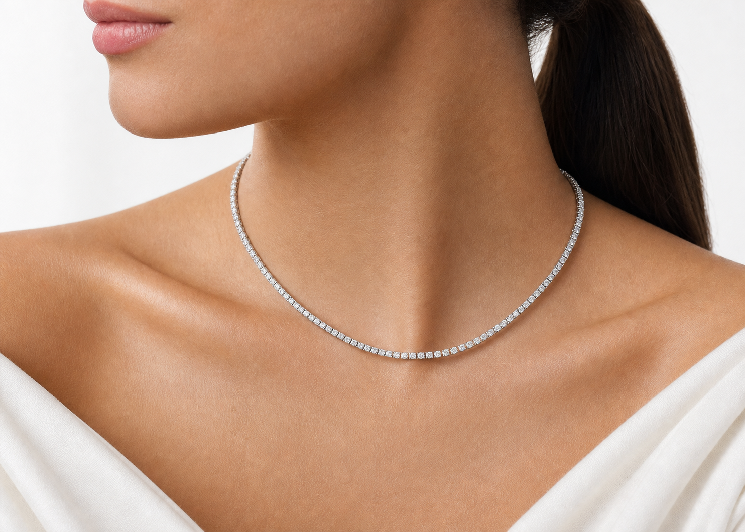 Radiant Tennis Necklace – 48-Diamond, 18K Gold
