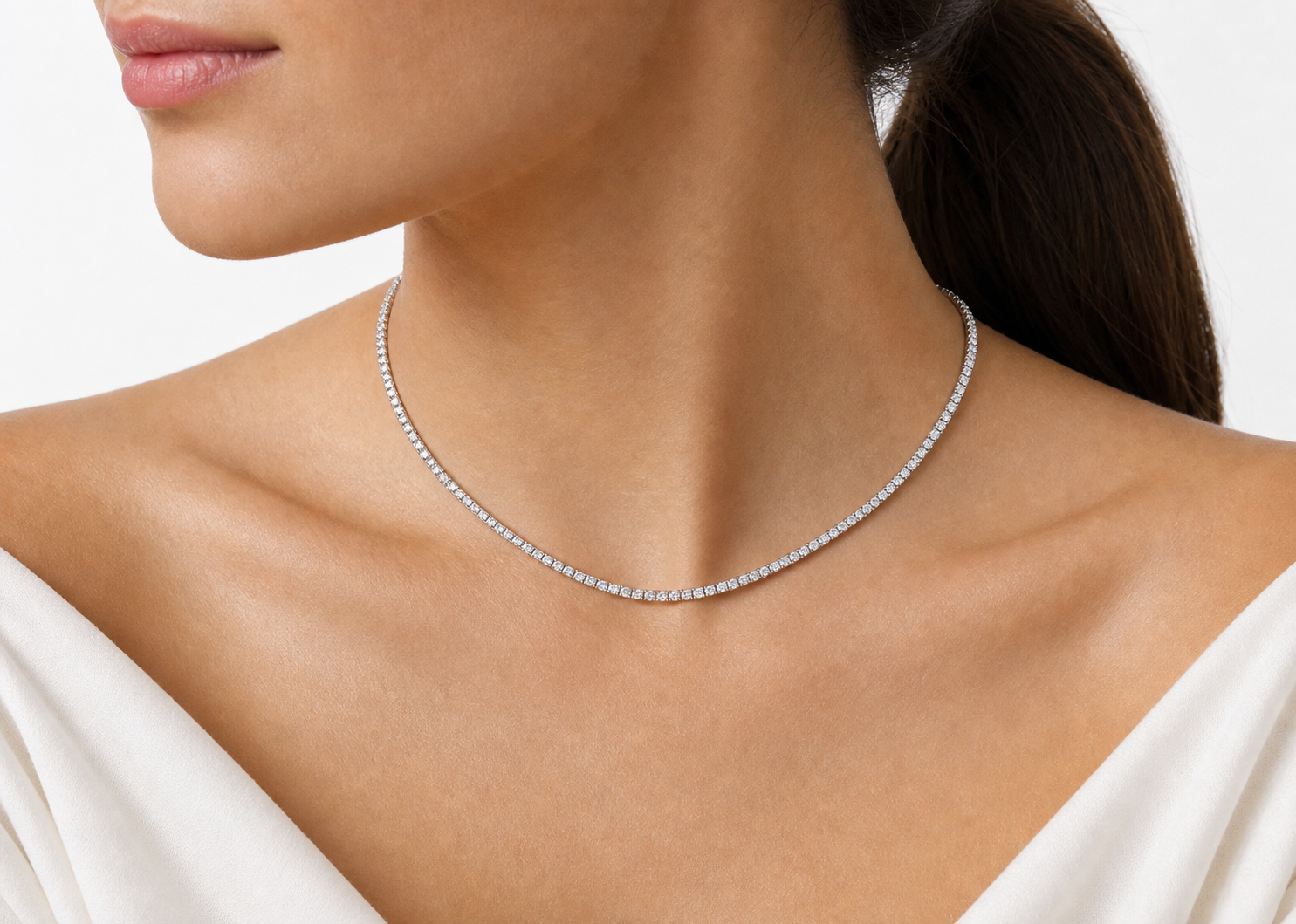 Classic Tennis Necklace – 40-Diamond, 18K Gold
