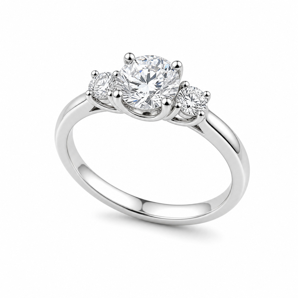 Trilogy Round Diamond Engagement Ring – 1.5 ct, 18K Gold