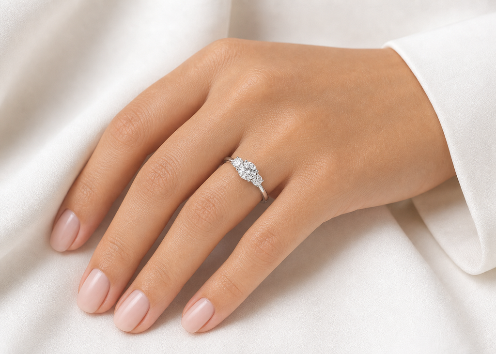 Trilogy Round Diamond Engagement Ring – 1.5 ct, 18K Gold