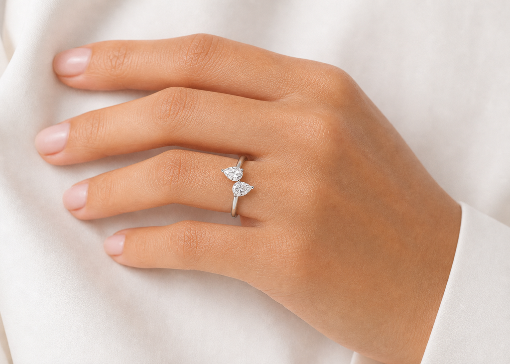 Toi et Moi Pear Ring – Two Diamonds, 18K Gold