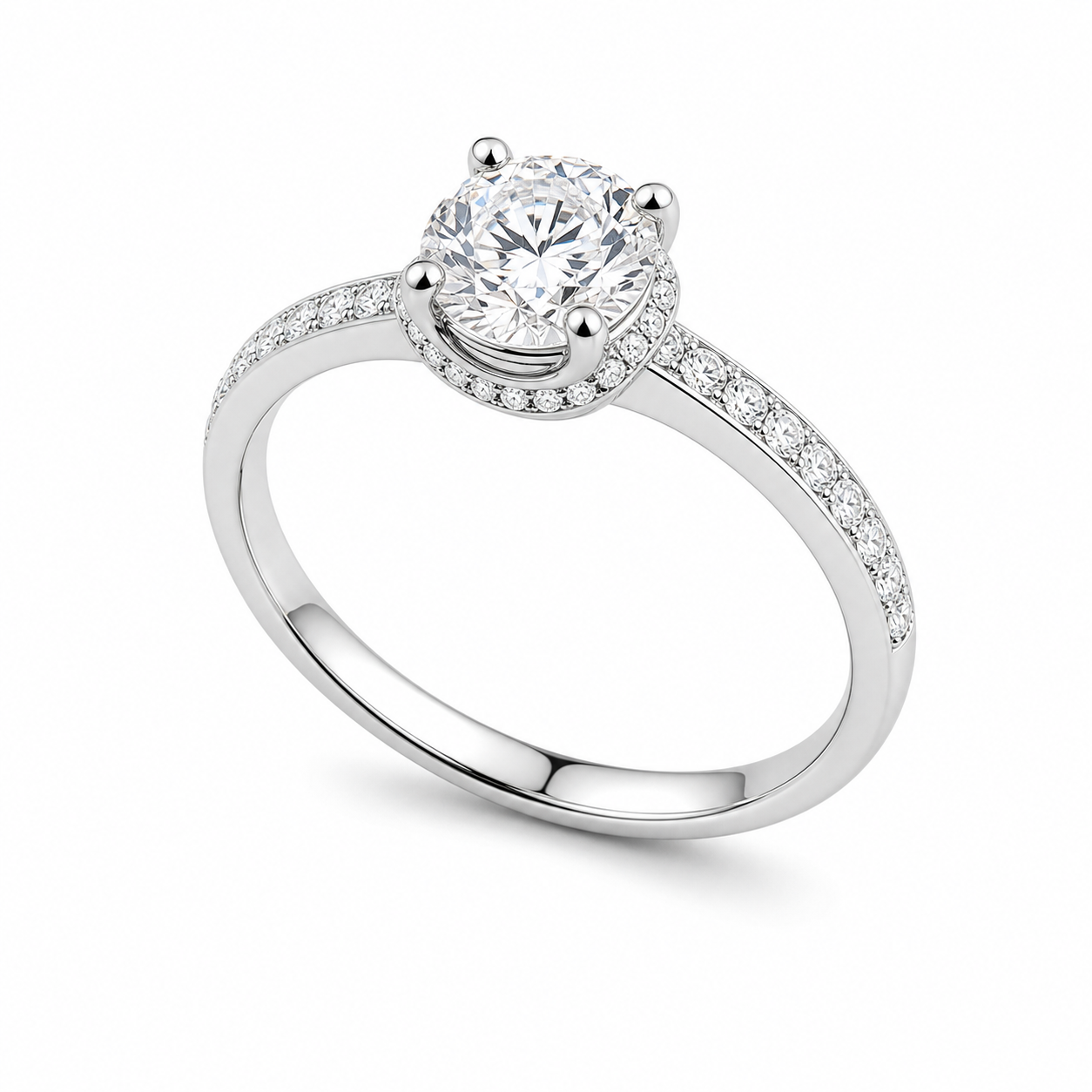 Pavé Halo Promise Ring – 0.5 ct Center, 18K Gold