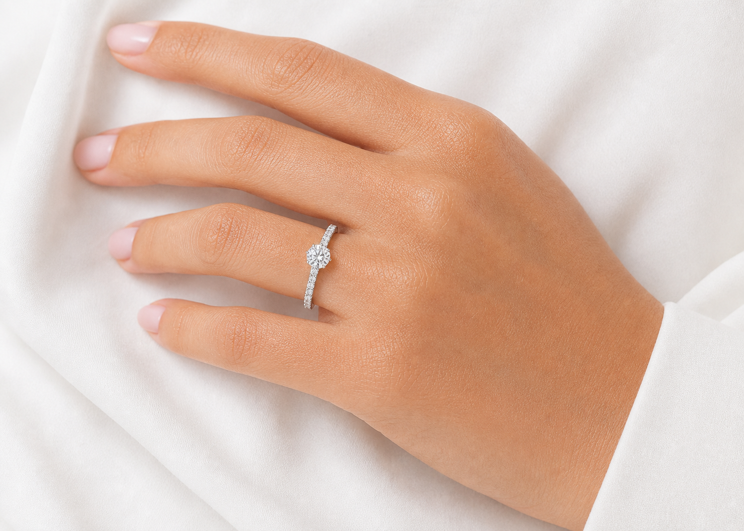 Pavé Halo Promise Ring – 0.5 ct Center, 18K Gold