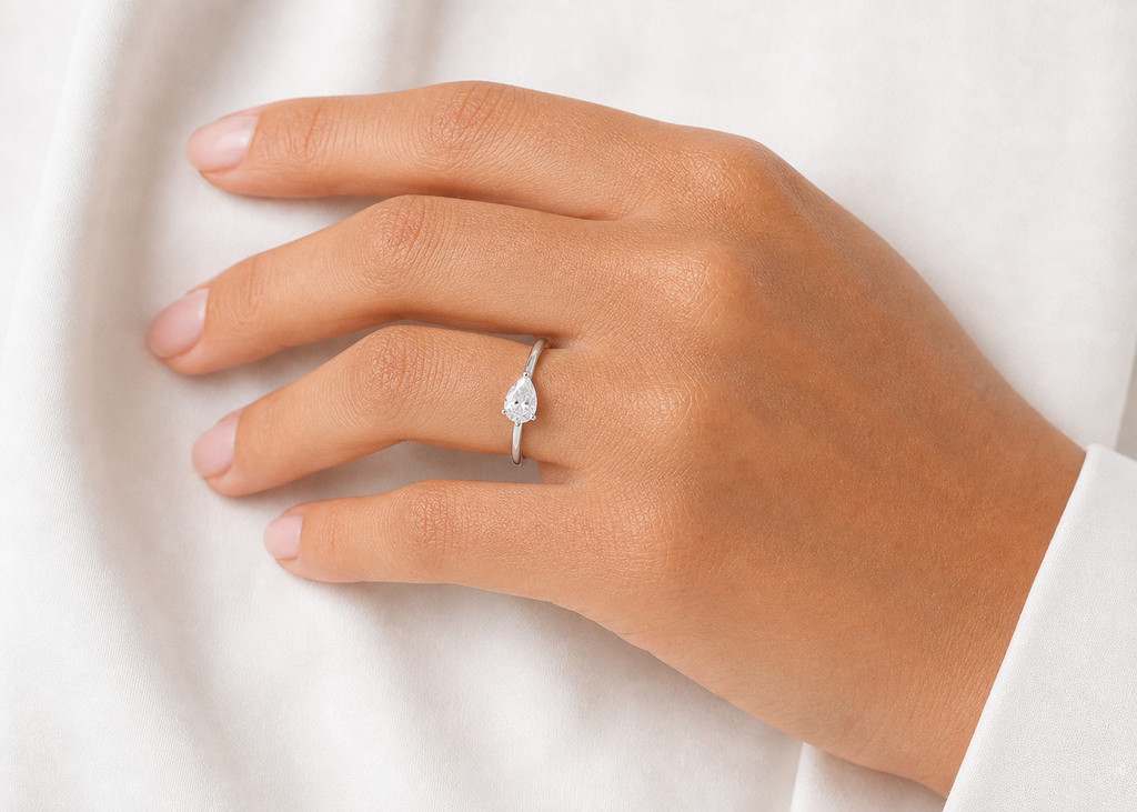Pear Solitaire Promise Ring – 0.55 ct, 18K Gold