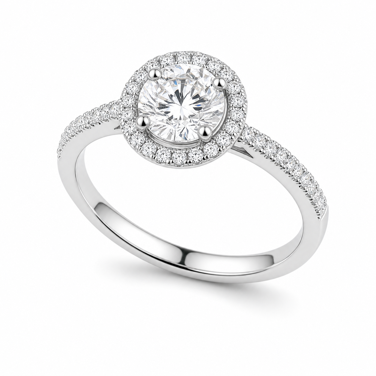 Round Halo Engagement Ring – 1.0 ct, 18K Gold