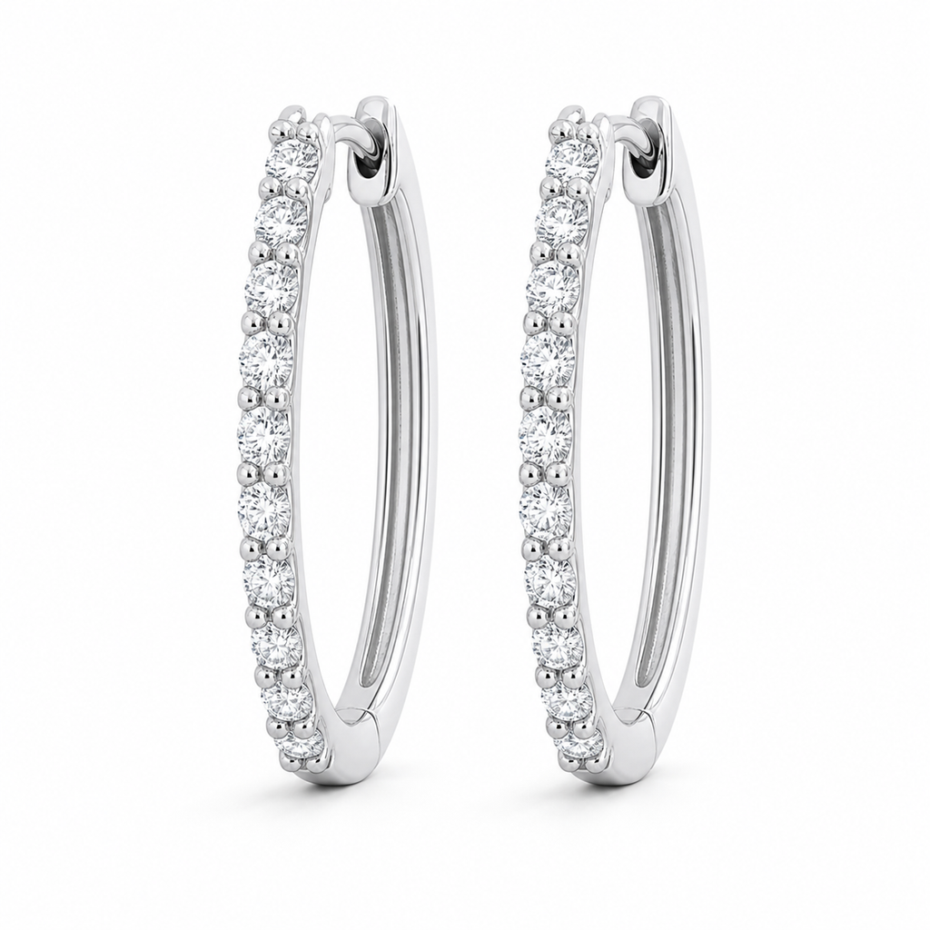 Classic Diamond Hoop Earrings – 20-Diamond 2.0 ct, 18K Gold