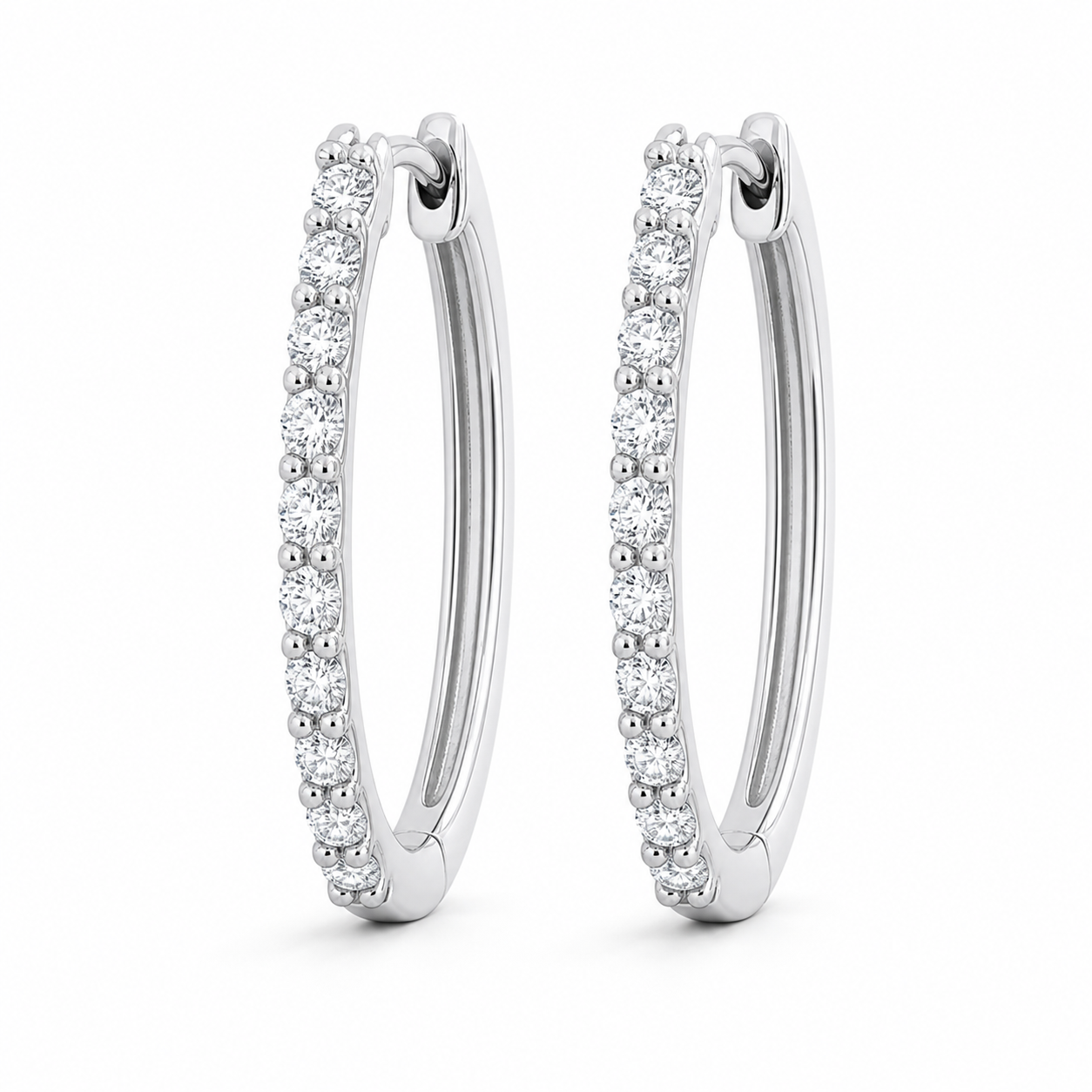 Classic Diamond Hoop Earrings – 20-Diamond 2.0 ct, 18K Gold