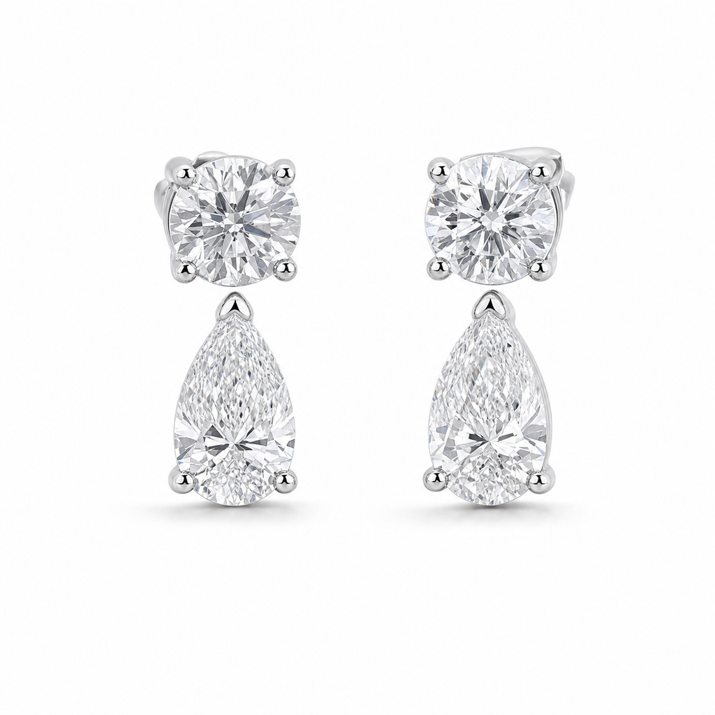 Round & Pear Diamond Earring Jackets – 4-Diamond 1.2 ct, 18K Gold
