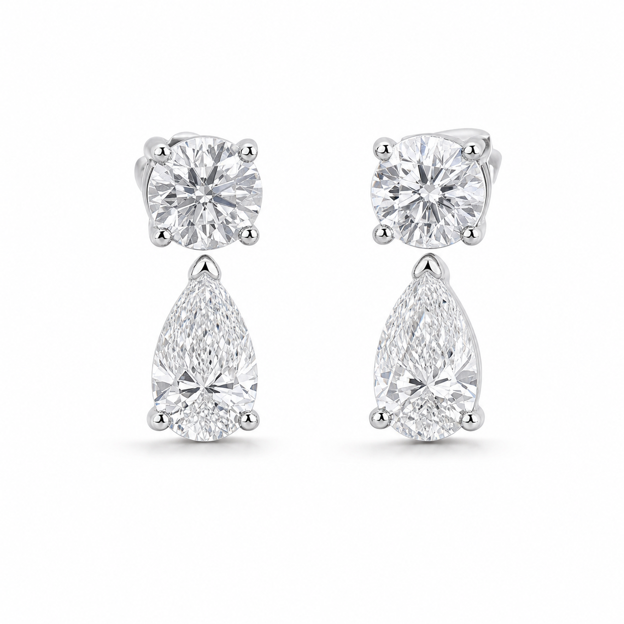 Round & Pear Diamond Earring Jackets – 4-Diamond 1.2 ct, 18K Gold