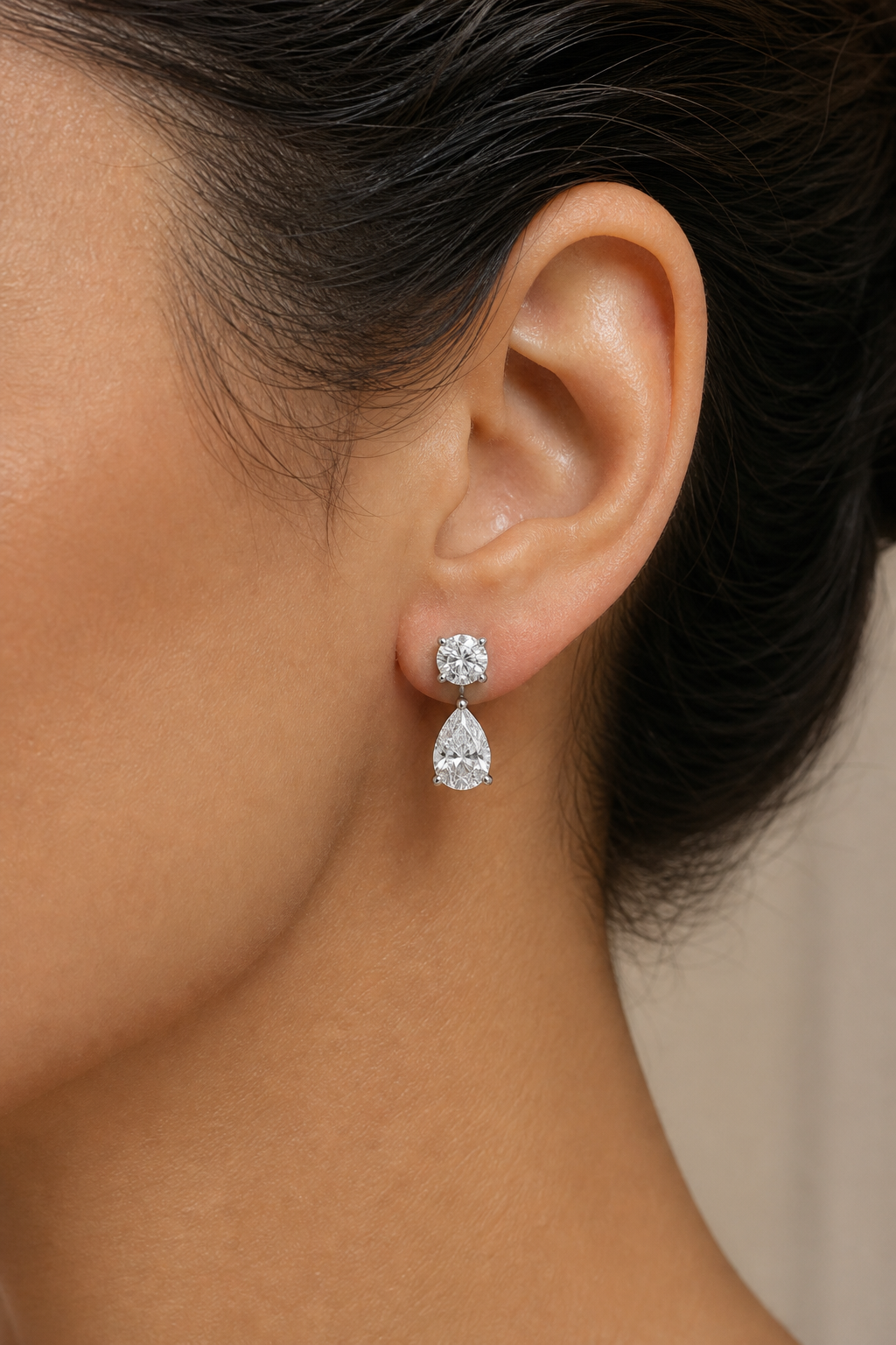 Round & Pear Diamond Earring Jackets – 4-Diamond 1.2 ct, 18K Gold