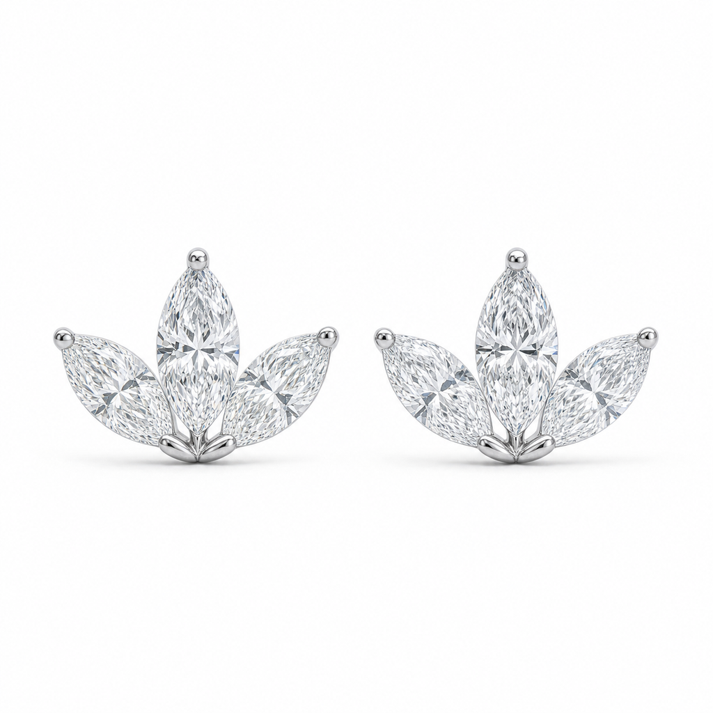 Triplet Marquise Drop Earrings – 6-Diamond 1.3 ct, 18K Gold